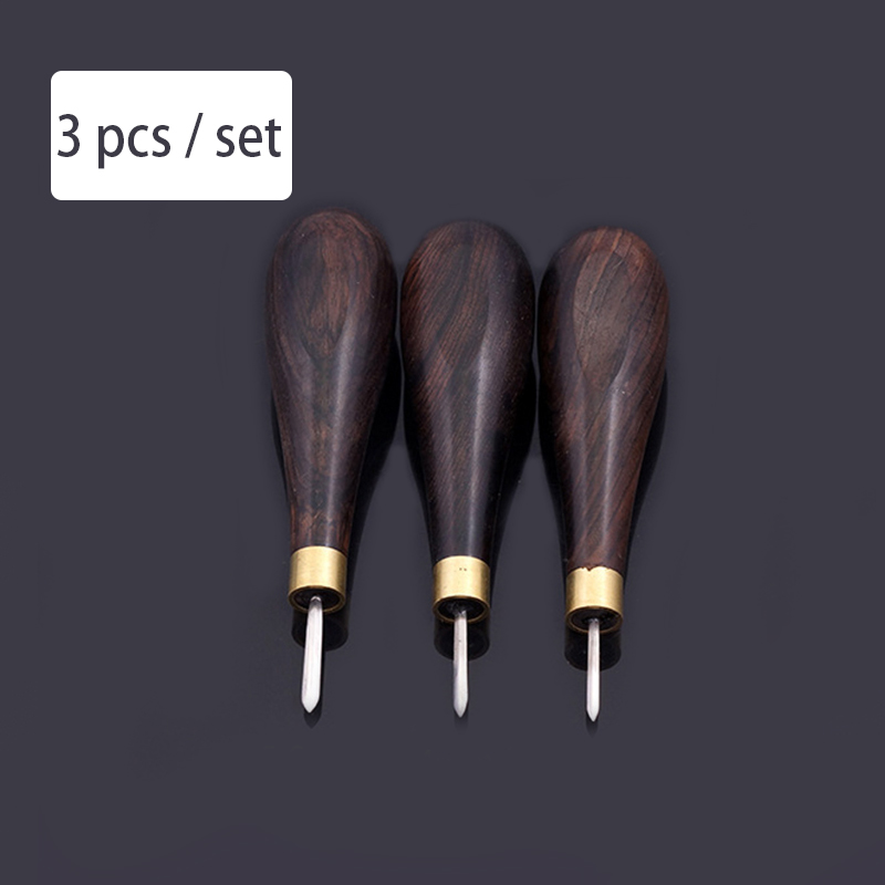 Leather Craft Awl 3mm 4mm 5-6mm DIY Leather Stitching Sewing Wooden Diamond Rhombus Awl Leathercraft Punch Tool: 3 pcs set