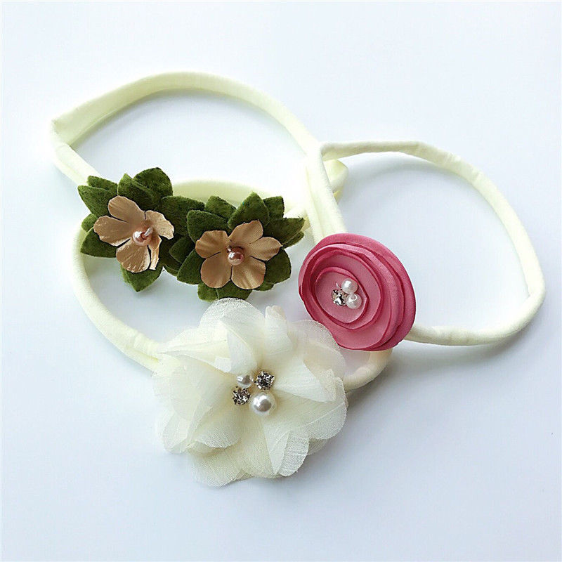 Pudcoco Baby Girl 3Pcs Kids Baby Girls Head Band Hair Bows Flower Girl's Headband Stretch Hairband