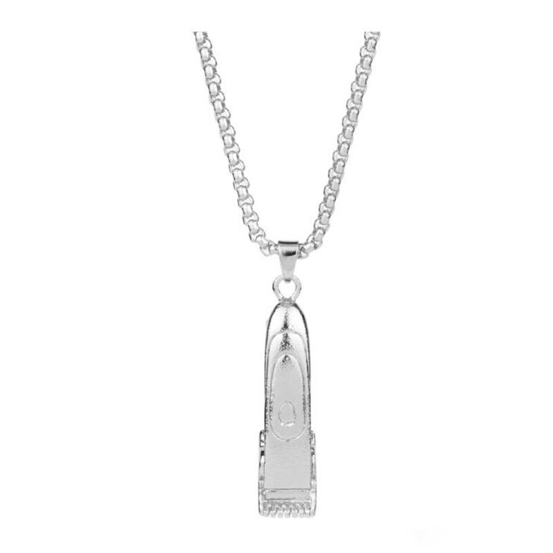 Barber Shop Pole Necklace Hair Dresser Tools 3D Barber Pole Razor Dryer Scissors Comb Hairdresser Pendants Necklaces Men Women: F silver