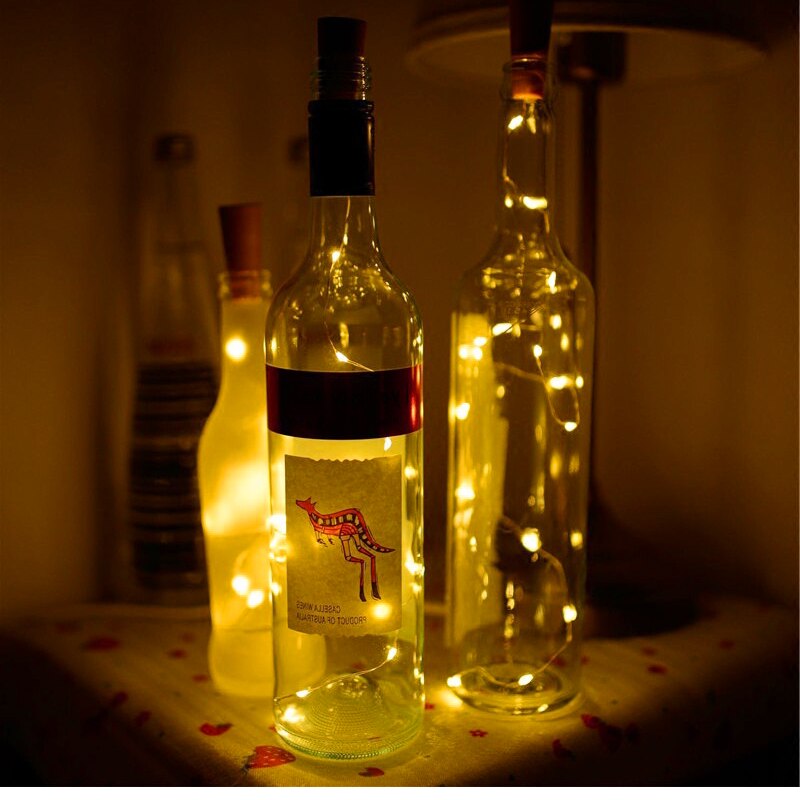Led Fles Kurk String Light Waterdicht 2 m 20 Leds Koper Starry Lampen LR44 Knop Batterij Thuis Bar DIY Fee kralen