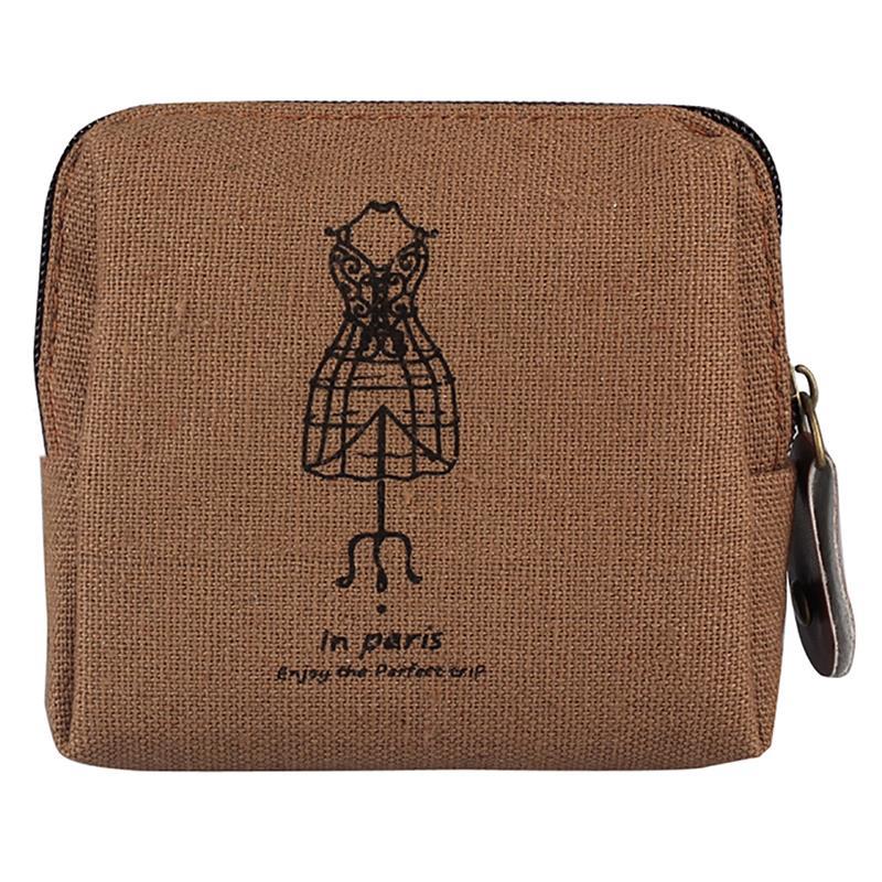 Coin Purses Style Canvas Coin Wallet Child Women Change Purse Lady Portable Small Zipper Key Pouch: Coffee