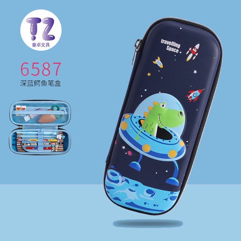 Kawaii Grote Capaciteit Eva School Cartoon Potlood Gevallen Creatieve Leuke Student Pen Zak Doos Pouch Kantoorbenodigdheden Briefpapier: Blue-crocodile