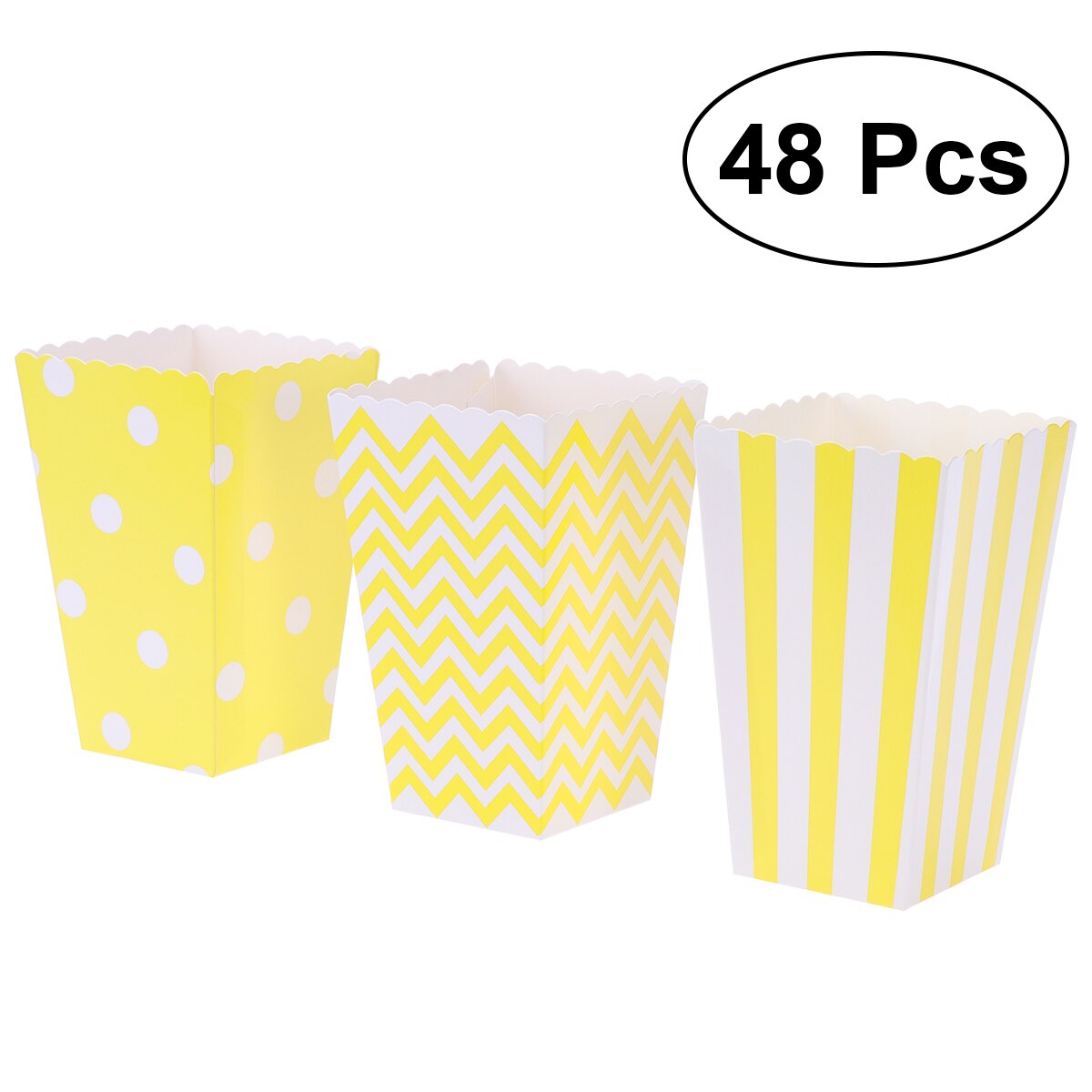 48Pcs Popcorn Kartonnen Papier Popcorn Dozen Zakken Popcorn Box Party Gunsten Supplies Decoratieve Servies Voor Verjaardag Baby Shower: yellow mixed pattern