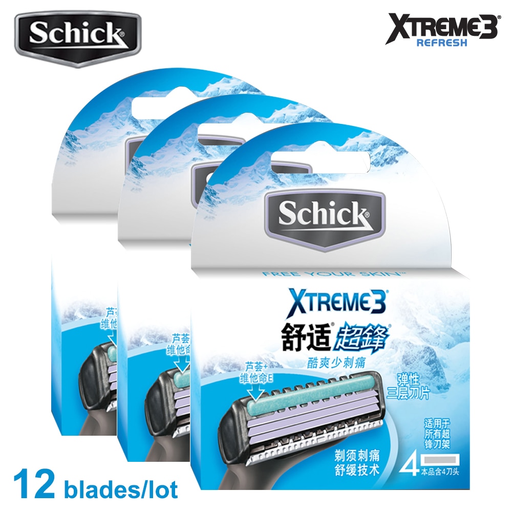 12 blades/lot = 3 Packs Original Genuine Schick XTREME3 razor blade for all Xtreme razors men in stock