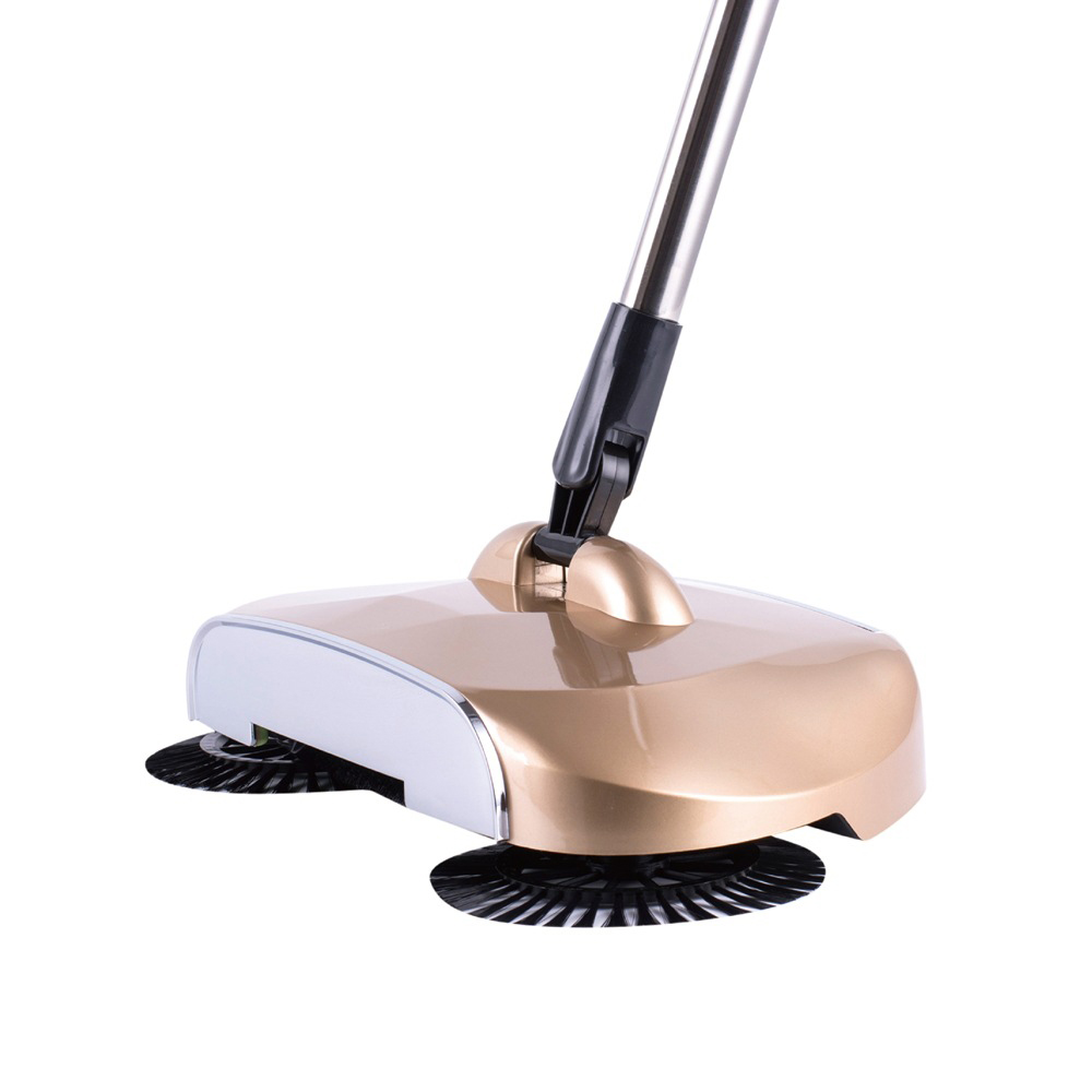 Stainless steel hand-push sweeper vacuum cleaner mop floor cleaner household kitchen carpet dust removal telescopic magic broom: Tyrant gold black fa