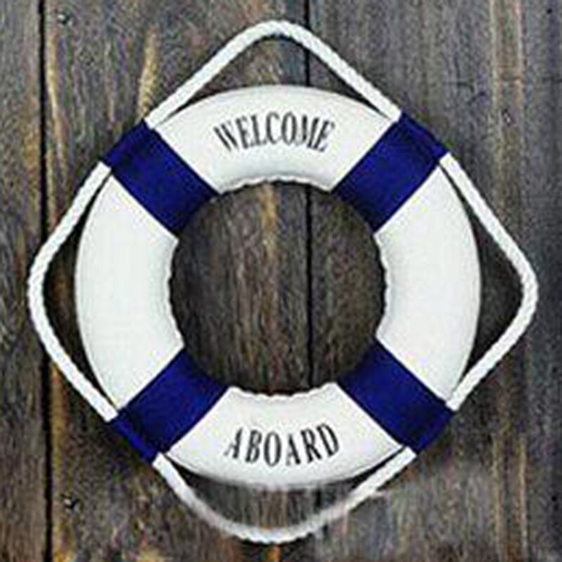 Boya salvavidas decoración con letras Welcome de estilo marinero, rojo y azul, decoración de pared de playa marina para el hogar: Blue / 35cm