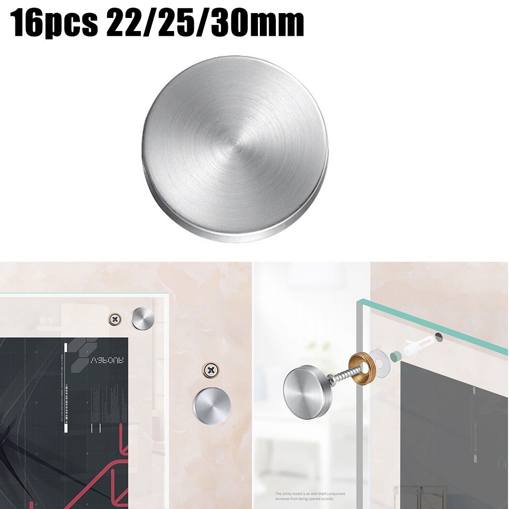 16Pcs Stainless Steel Decorative Mirror Screw Cap Nails Screw Covers Fasteners & Hooks Furniture Hardware 22/25/30mm