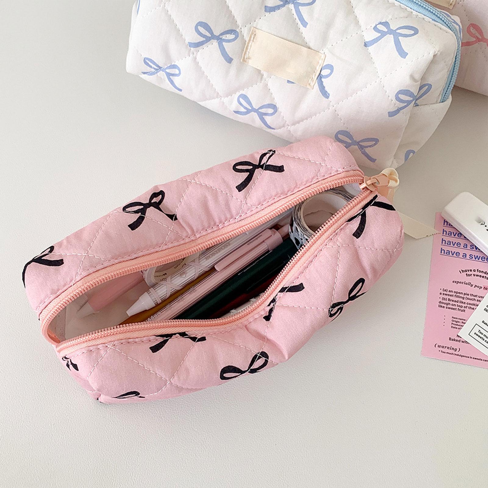Cute Bow Pencil Case Portable Girl Makeup Bag Pouch Stationery Organizer Lightweight School Supplies