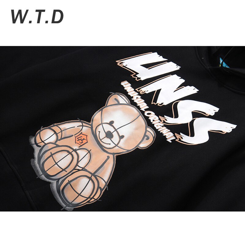 WTD nueva sudadera para hombres Streetwear oso impreso Hip Hop estilo Casual hombres/mujeres Hoodie estándar sudadera de gran tamaño hombres sudaderas