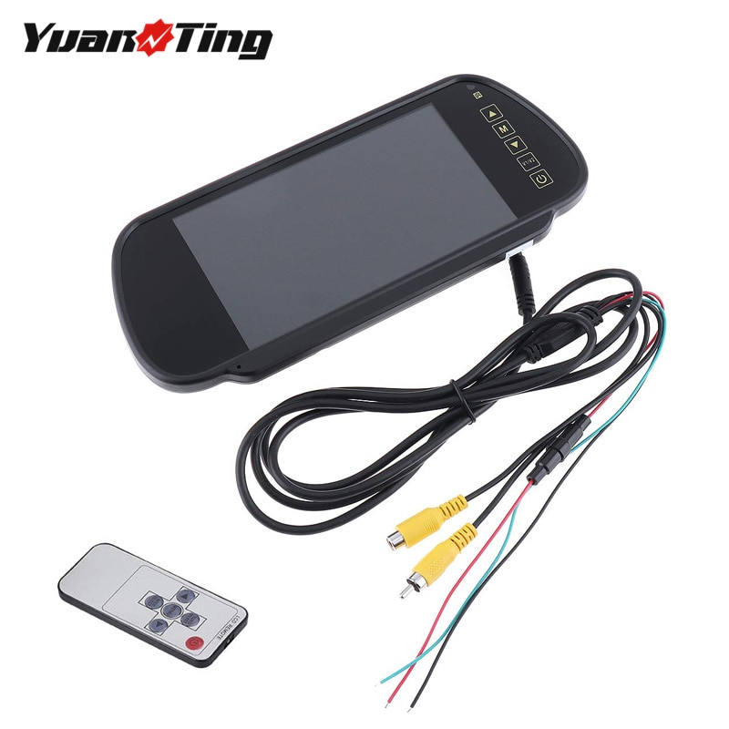 Yuanting 7 tuuman lcd tft auton peruutuspysäköinti taustapeili näyttö kosketuspainikkeella tukee kahta tapaa videotuloa