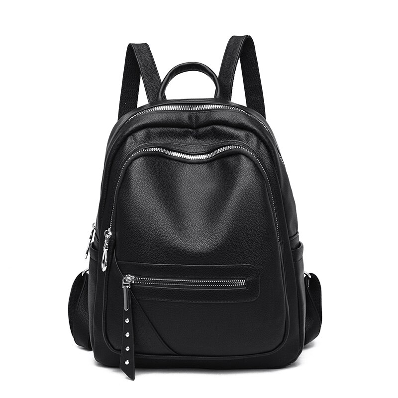 Preppy Stijl Pure Kleur Rugzak Voor Vrouwen Waterdichte Pu Lederen Grote Packbag Vrouwelijke Elegante Trendy Bagpack Sac A Main: black-02