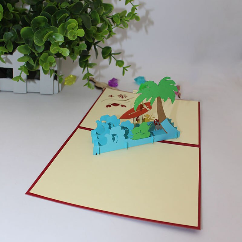 mignon papier découpé Origami cocotier et plage Graduation carte de voeux 3D surf garçon/fille dessin animé carte
