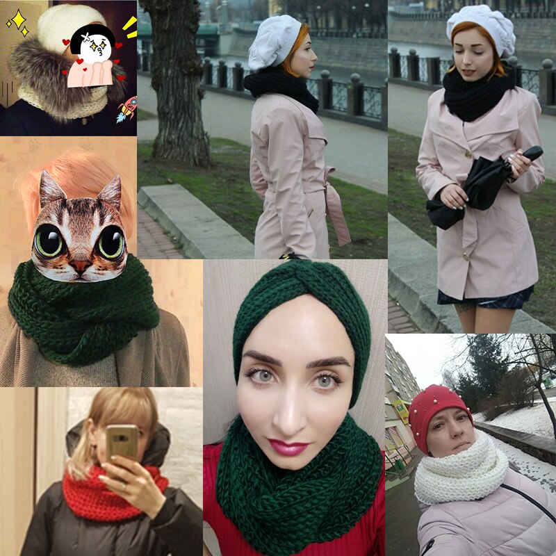 Women Scarf Unisex Winter Scarf Knitted Scarves Collar Neck Warmer Lady Crochet Ring Spain Loop