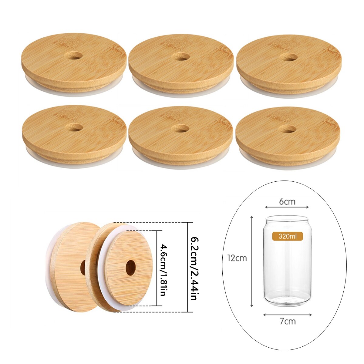 8Pcs 62/68/70/86mm Bamboo Lids for Mason Jars Wooden Jar Lids Reusable Bamboo Caps Lids with Hole for Coke Cup Drinking Glasses: 62mm Lids with hole