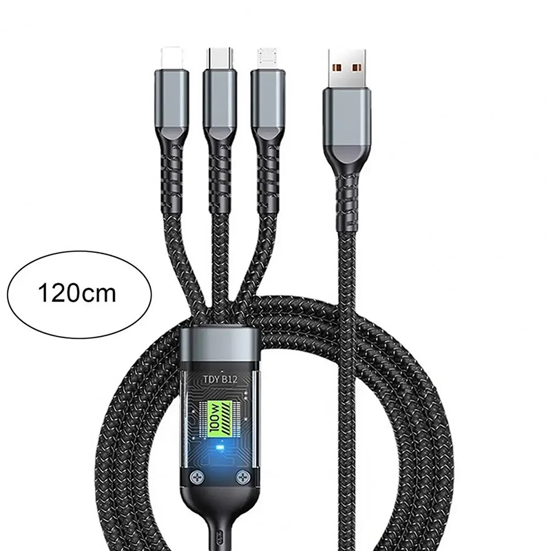 100W Fast Charging Cable Multi Charger Cable Nylon Braided Multiple USB Universal 3 In 1 Charging Cord Adapter With Type-C Micro