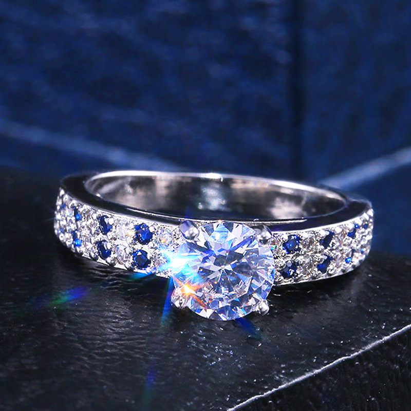 luxury blue silver color round 925 sterling silver engagement ring for women lady anniversary jewelry R5545