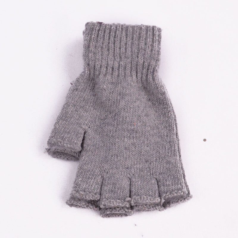 Uld vinter mænd kvinder handsker strikket stræk elastisk halvfinger handsker udendørs vanter varme fingerløse handsker: Lysegrå