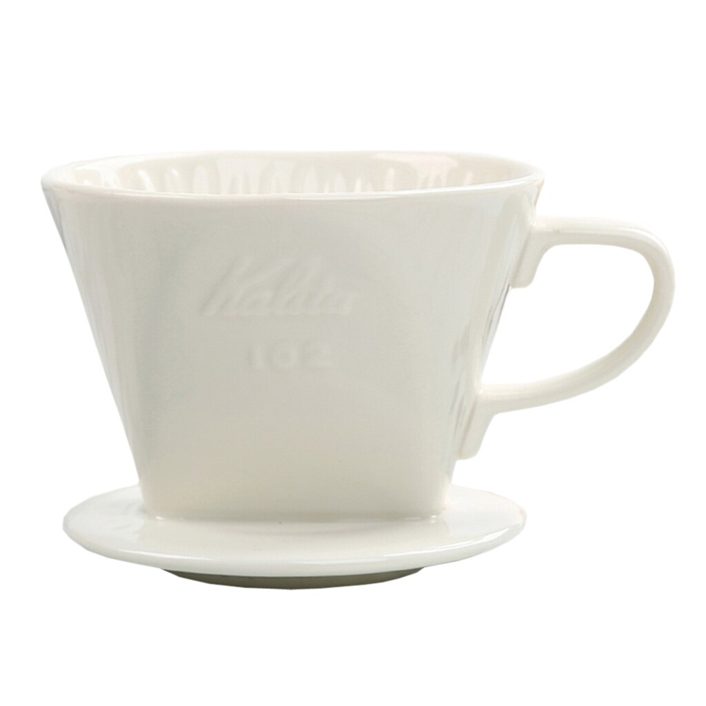 Ceramic Manual Drip Coffee Filter Cone with Cup Holder (White, 200ML - 300ML)