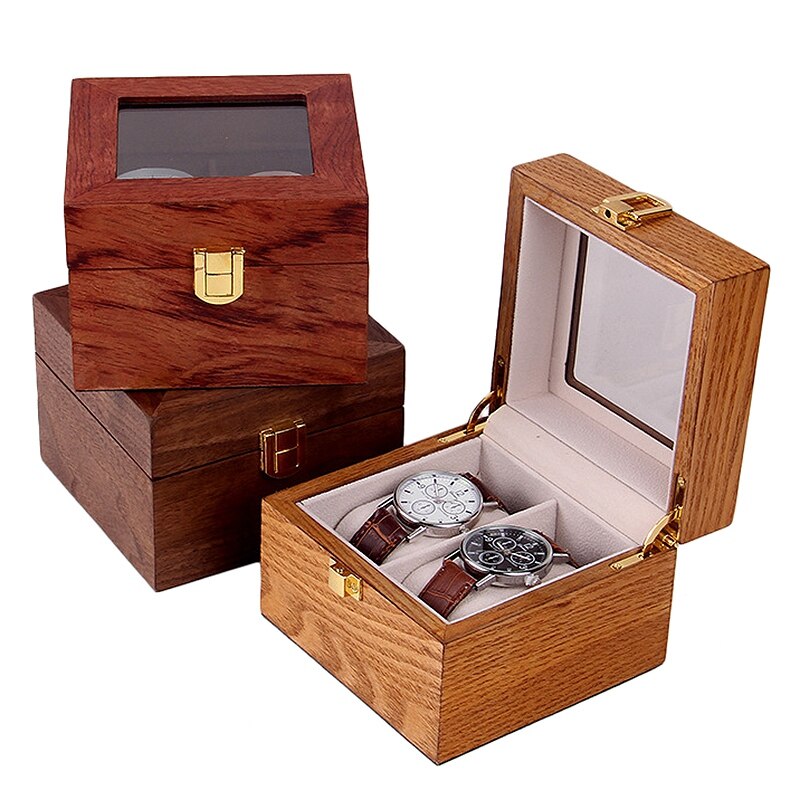 2 Slots Retro Red Wooden Watch Display Case Couple Watches Box Holder Jewelry Collection Storage Watch Organizer Box Casket