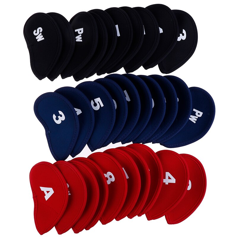 10 Pçs/set Golf Iron Head Covers de Ferro Janela de Proteção Preto Golf Club Ferro Putter Protector de Cabeça Acessórios de Golfe
