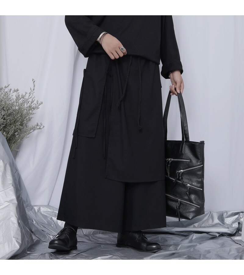 Spadające spodnie szerokie nogawki męnarty przystojny fryzjer dziewięciopunktowe spodnie Yamamoto ciemny wiatr bawełna i len luźne spodnie na co dzień szerokie nogawki