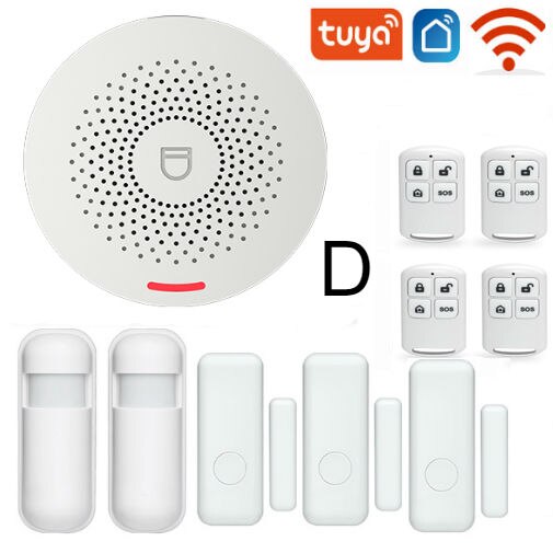 WIFI Security Alarm System Tuya APP Smart Life Built In Siren PIR Motion Detection Door/Window Open Sensor For Home Security: D
