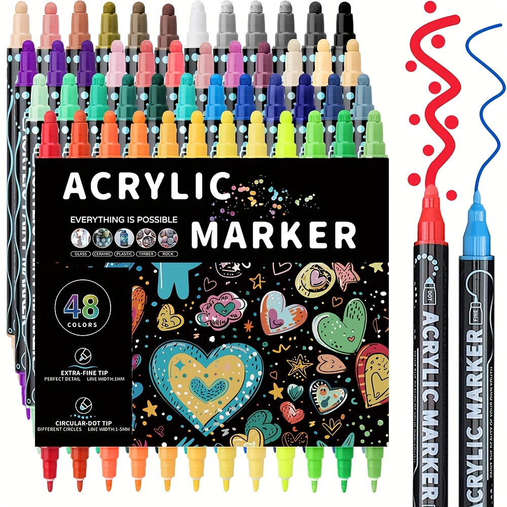 Dual Tip Acrylic Pens Markers, Double Tip Premium Acrylic Markers, Acrylic Markers for DIY Crafts Making Art Supplies: Blue
