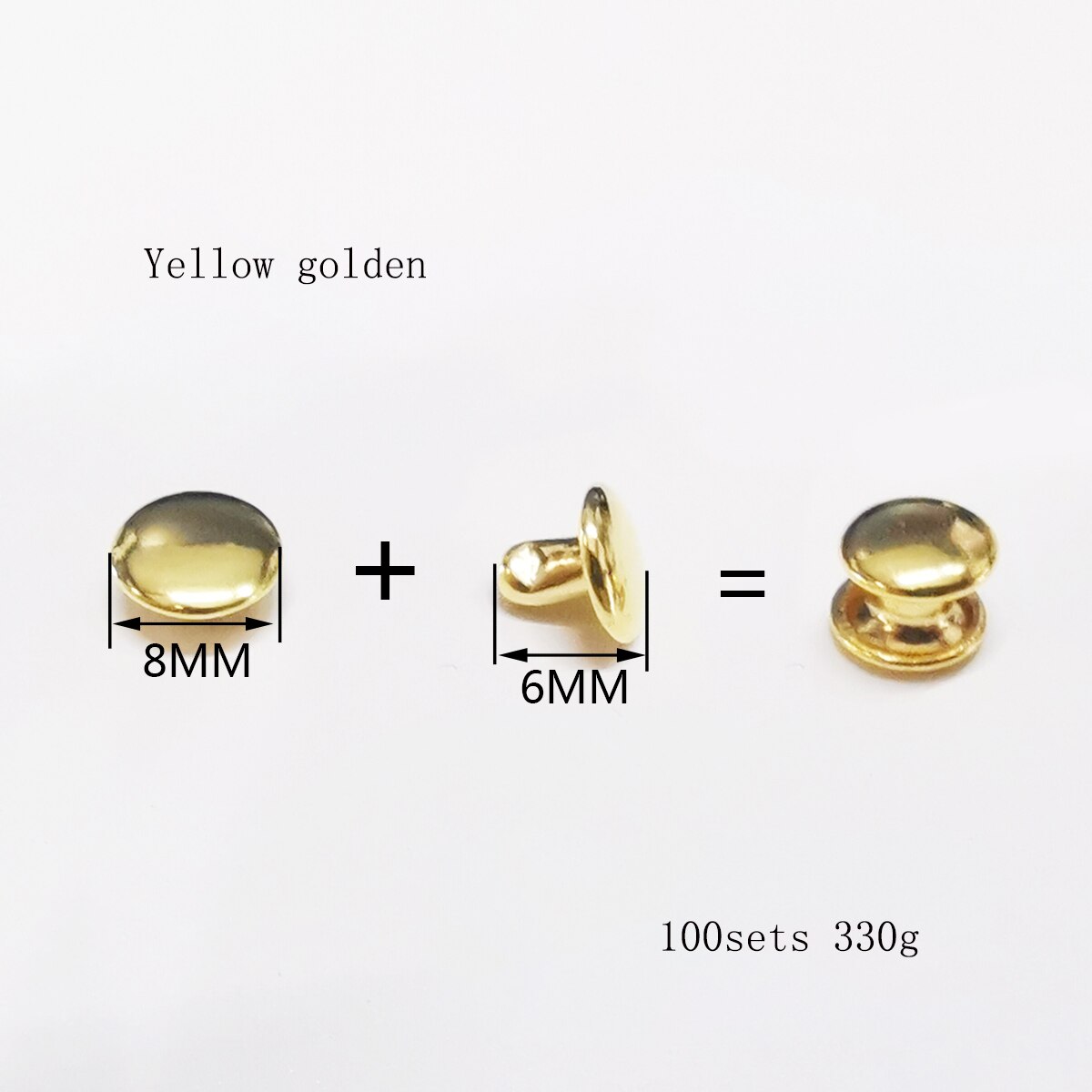 Leather Rivets Kit 100 Sets Double Cap Brass Rivets Studs: yellow golded 6x8mm