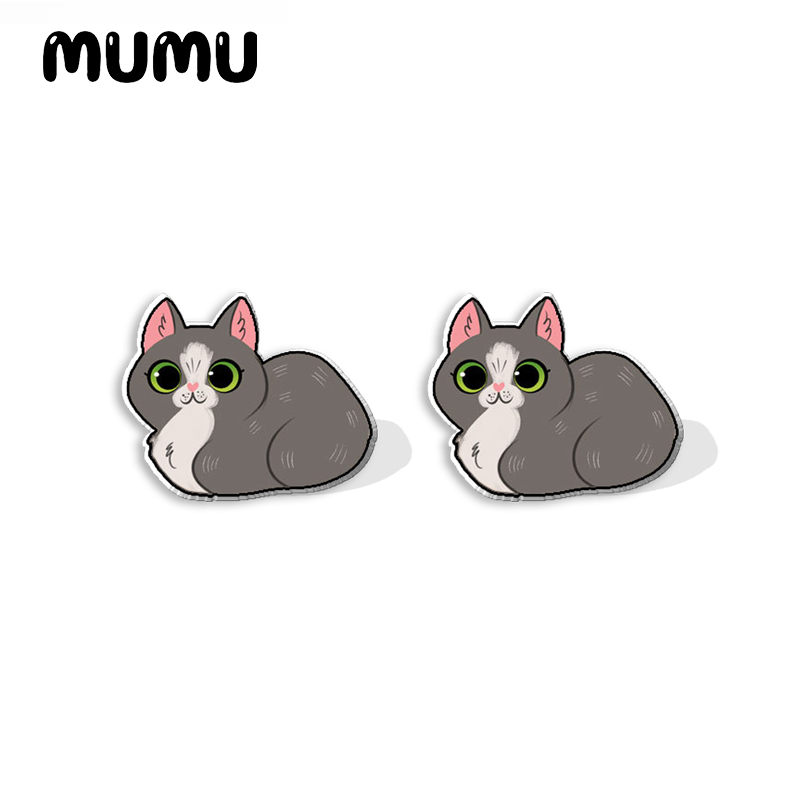 Pendientes con pasador acrílico de gato Angora turco, pendientes hechos a mano de gatos siameses, joyería epoxi de resina, para amigos, novedad de 2023: Pistola negra plateada