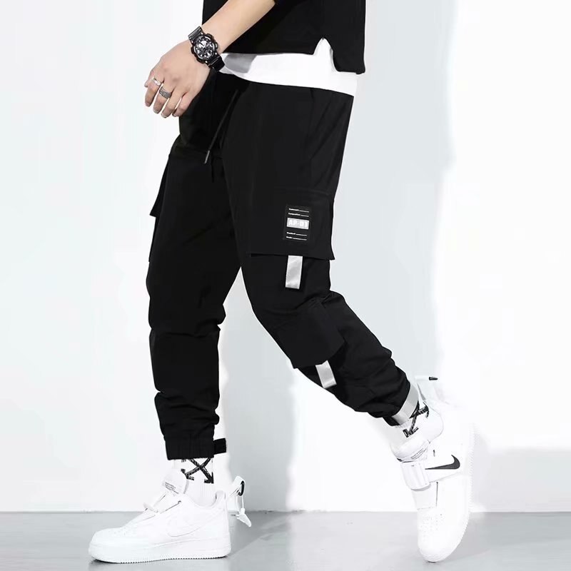 Los hombres cintas de bolsillos Cargo de harén pantalones Hip Hop Casual de hombre Tatical Joggers pantalones de de calle Casual Pantalones