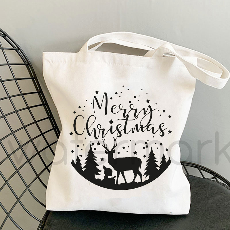 Shopper – sac à main Kawaii imprimé joyeux noël pour femmes, sac de Shopping en toile, fourre-tout pour filles, sac à bandoulière: BLEU CIEL