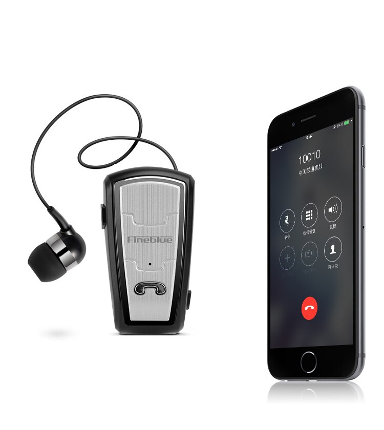 Fineblue FQ208 Bluetooth Headset - Wireless Clip-on Earphone with Mic - for iOS & Android