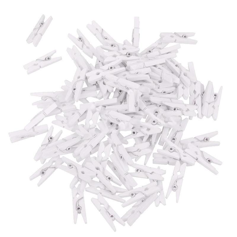 Clips de madera Natural para decoración de pared, pinzas pequeñas de 25mm, color blanco, para manualidades, 50 unids/set por juego