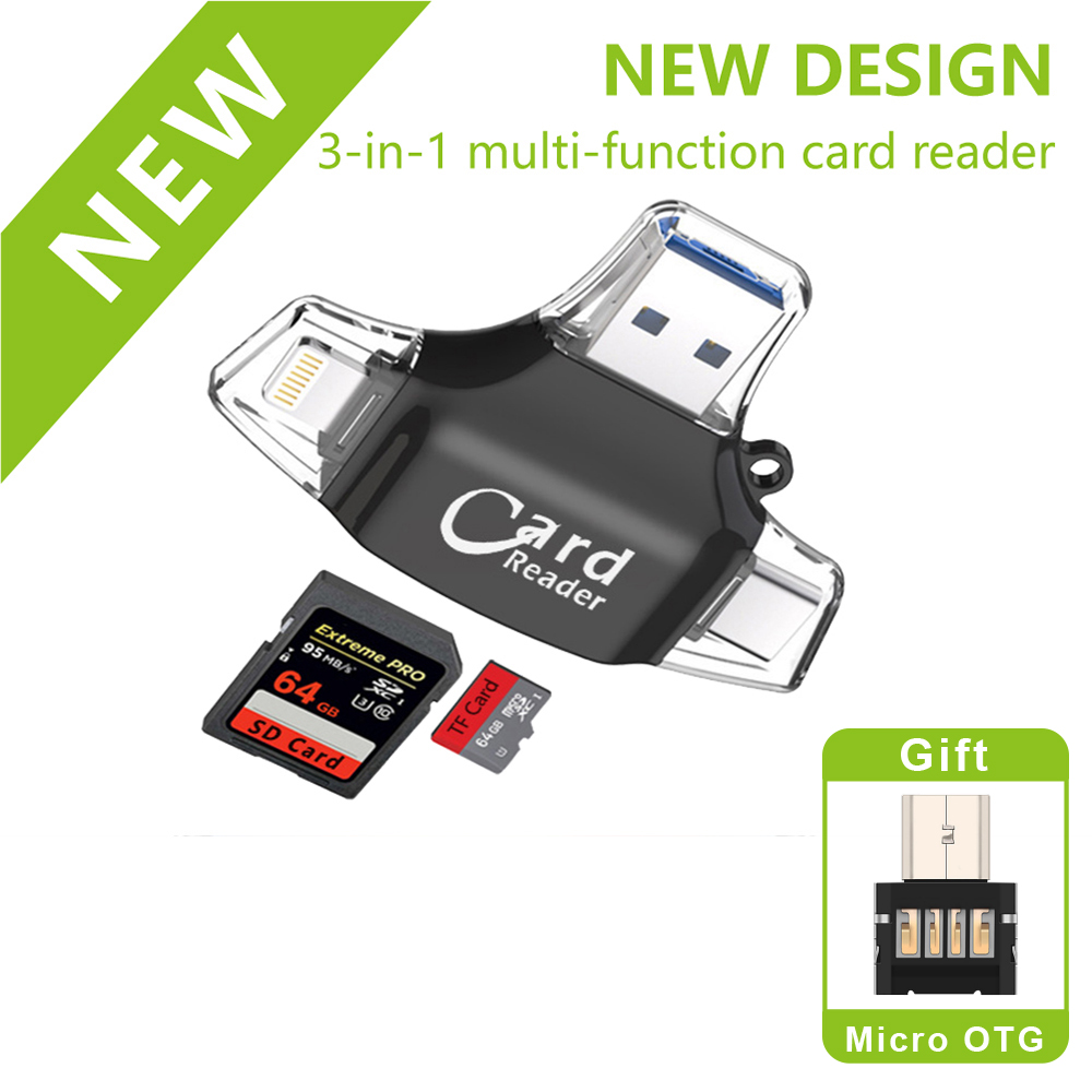 4 em 1 tipo-c/micro usb/usb 2.0 leitor de cartão de memória leitor de cartão micro sd para android ipad/iphone pro 11 6 8x7 mais 6s leitor otg