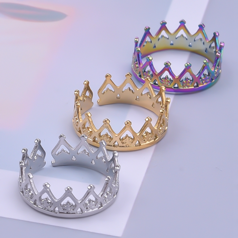 Anello corona in acciaio inossidabile per donna uomo Anello aperto regolabile irregolare Accessori per gioielli di moda punk minimalista Regali per feste