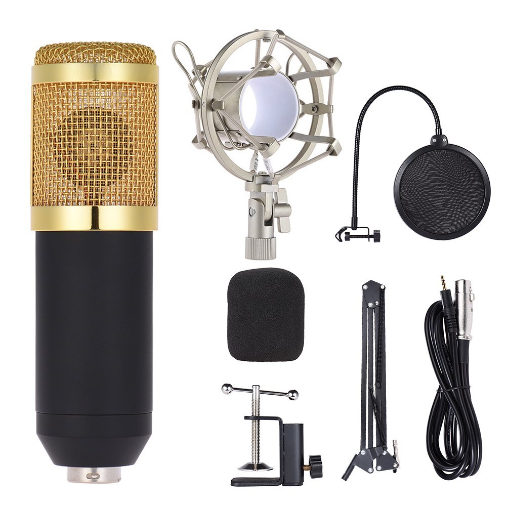 Estúdio profissional Microfone Condensador Broadcasting Gravação Mic Set Kit 3.5 milímetros