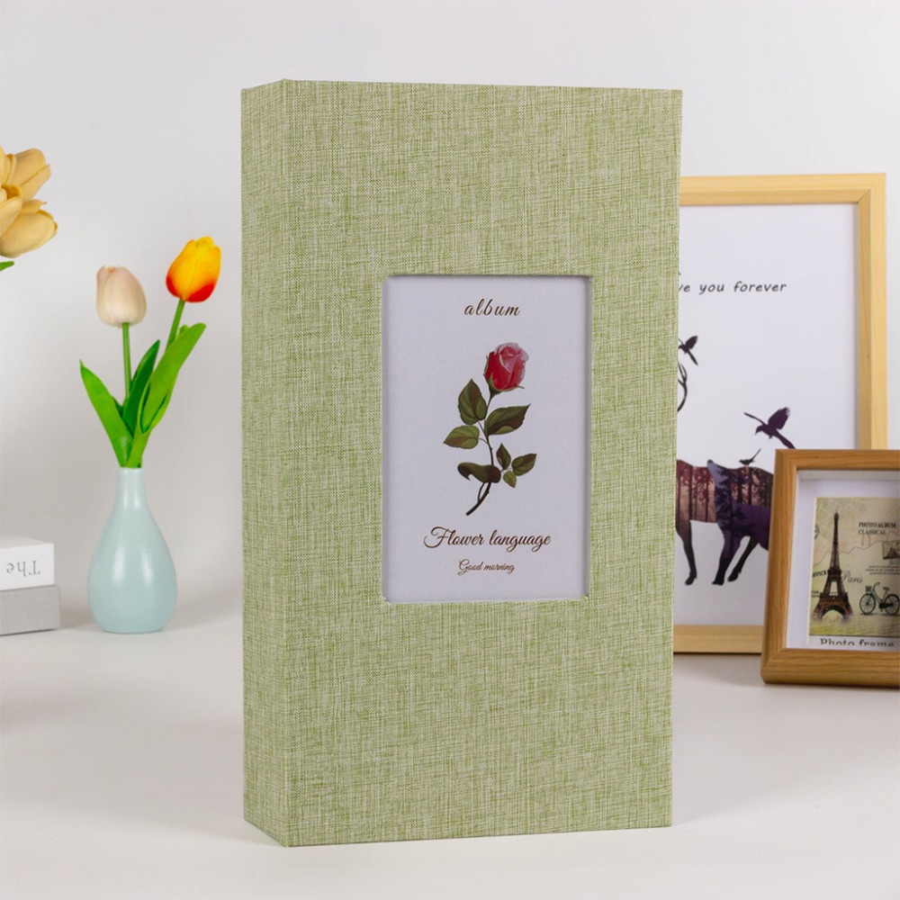 Álbum de fotos de lino con 300 bolsillos, tipo entrelazado sin cordones, almacenamiento de fotos de 6 pulgadas, álbumes de fotos para fotos de 4x6cm y 6 pulgadas, 1 Uds.: Negro