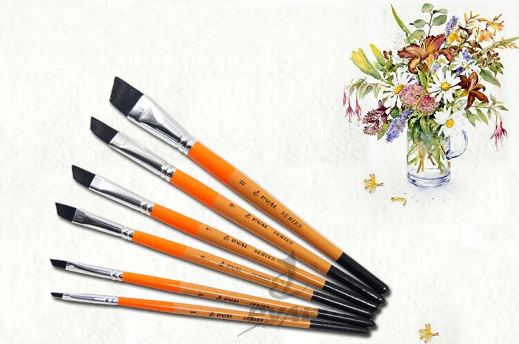 6 Stks/set, Oranje Kleur Uv Milieubescherming Verf Berk Staaf Mes Rand Olieverf Gouache Aquarel Acryl Penselen