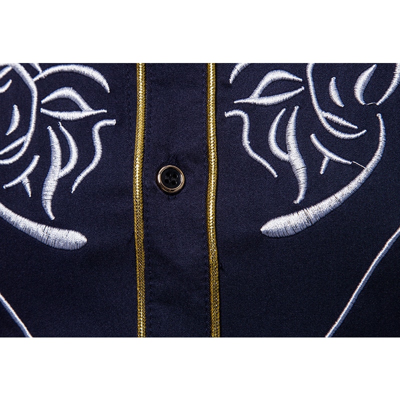 CYXZFTROFL Men's Western Cowboy Embroidered Shirt Casual Henry collar Button Down Shirts Slim Fit Long Sleeve Shirt