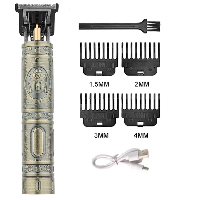 Vintage T9 électrique Portable Machine de coupe de cheveux USB charge sans fil T9 tondeuse à cheveux hommes sans fil électrique tondeuse à cheveux: WHITE