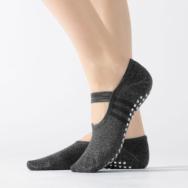 Dame yoga sokker skridsikre sokker med greb åndbare barre sokker komfortable pilates sokker i bomuld til kvinder: Mørkegrå