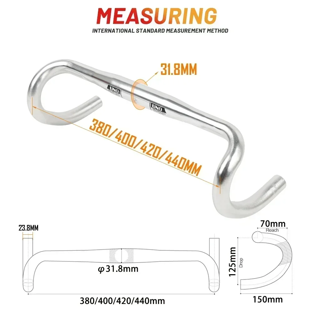 UNO Aluminiumlegierung Rennen Rennrad Lenker gebogen Bar Fahrradlenker 25,4/31,8 mm 360/380/400/420/440 MM Fahrradzubehör