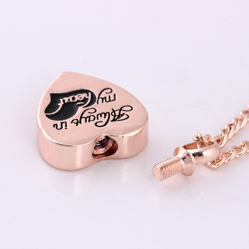 Always In My Heart Two Tone Locket Heart Cremation Memorial Ashes Urn Necklace Jewelry Keepsake Pendant