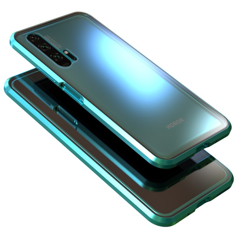 Magnetic Adsorption 360 full Case For Huawei Honor 20 Pro Tempered Glass The front Back Cover For honor 20 Cases Metal Bumper: For Honor 20 Pro / green