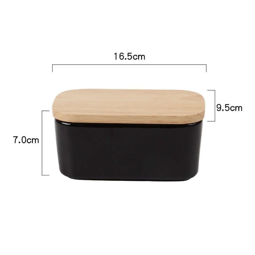 Japanese Style Ceramic Wooden Kitchen Storage Box Cheese Butter Dessert Seasoning Food Storage Box for Refrigerator: Black