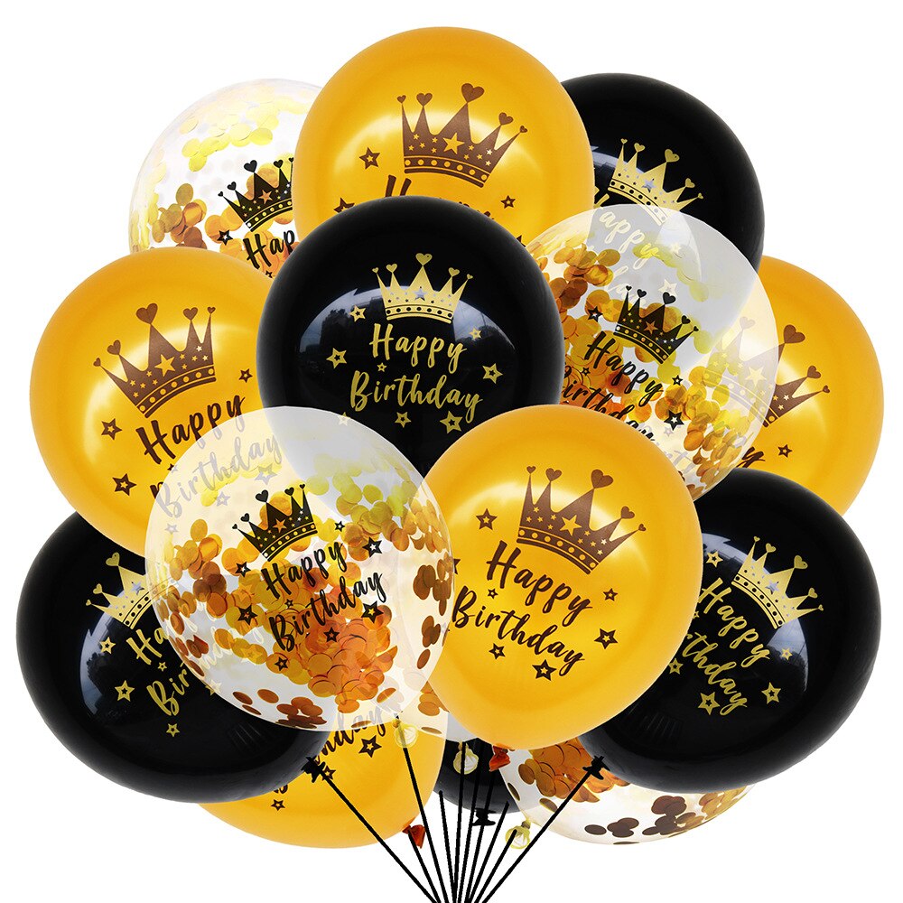 15pcs/set Black Gold Latex Balloons 18 30 50 Happy Birthday Party Confetti Balloons Adult Birthday Ballons Decorations Supplies: 15pcs O