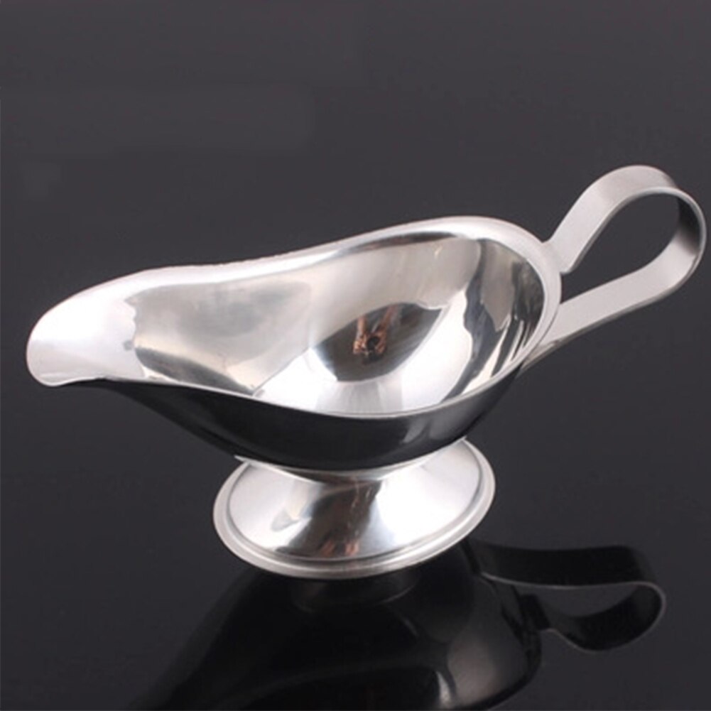 Ergonomic Handle Commercial Vinegar Salt Kitchen Sauce Gravy Boat Stainless Steel Hotel Dripless Lip Dish Flavor: 8oz