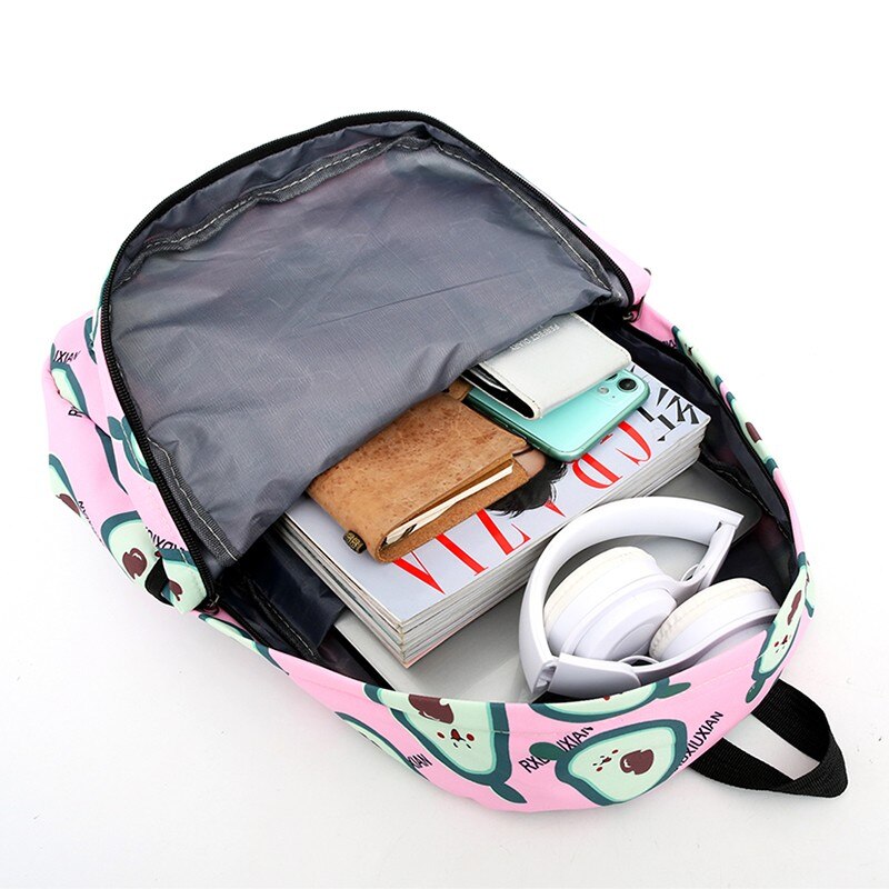 3 Stck einstellen Nette Avocado Frauen Rucksack Kawaii Schule Tasche Für Mädchen Große Kapazität Scoolbag lässig Damen Buch Taschen Oxford mochila