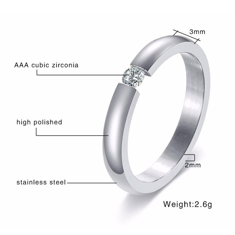 Zorcvens Zilver Kleur Rvs Trouwringen Voor Vrouwen Mannen Bands Cz Stone Engagement Ring