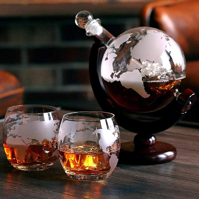 Globe Decanter Set Met Loodvrije Karaf Prachtige Hout-Stand En 2 Whisky Glazen Whiskey Decanter Globe grade